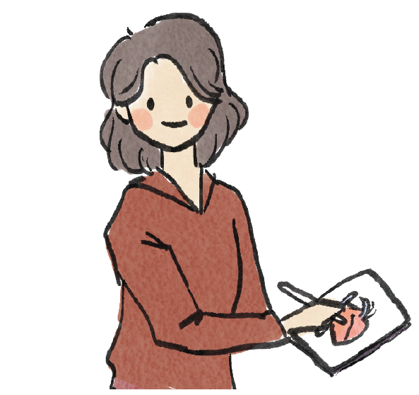 Illustration of Angeline drawing on a digital tablet