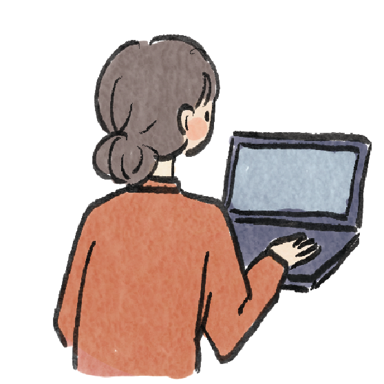 Illustration of Angeline working at a laptop