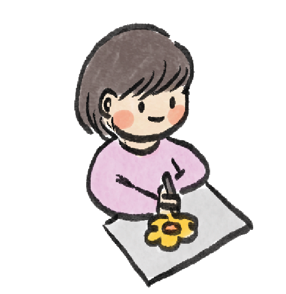 Illustration of young Angeline drawing a flower