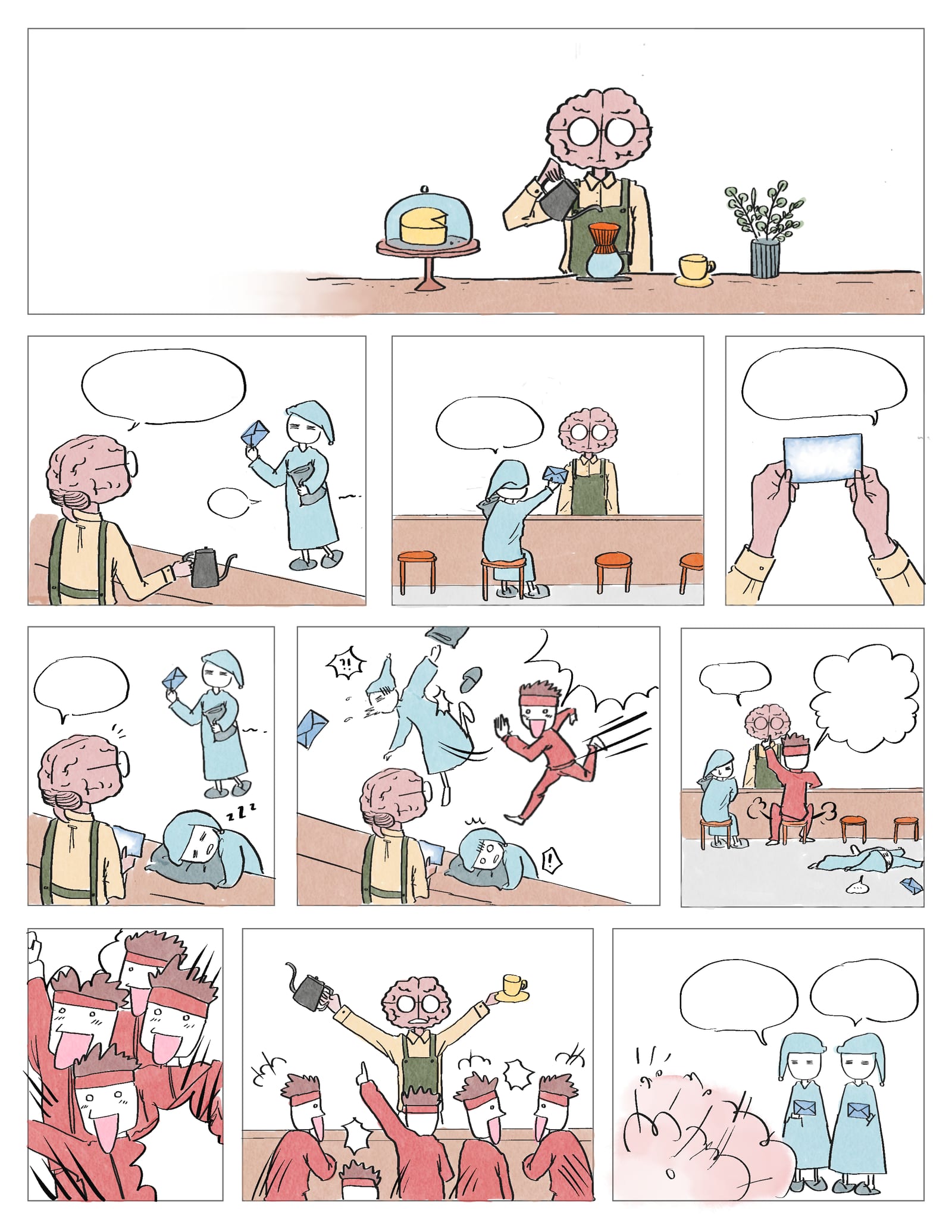 Colour and text stage of the caffeine comic