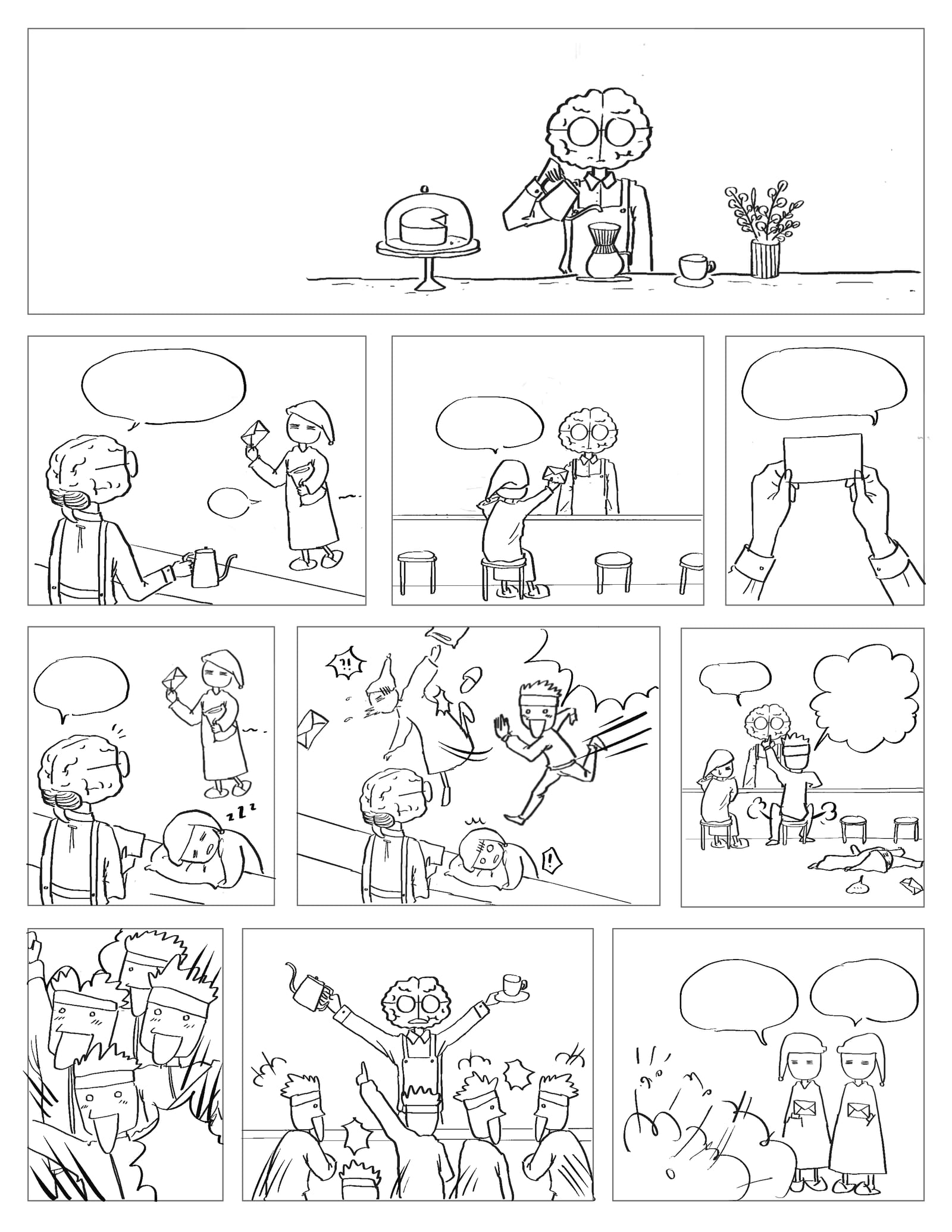 Ink stage of the caffeine comic